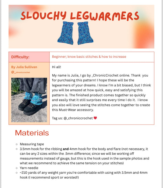 Slouchy legwarmers Pattern (PDF Download ONLY)