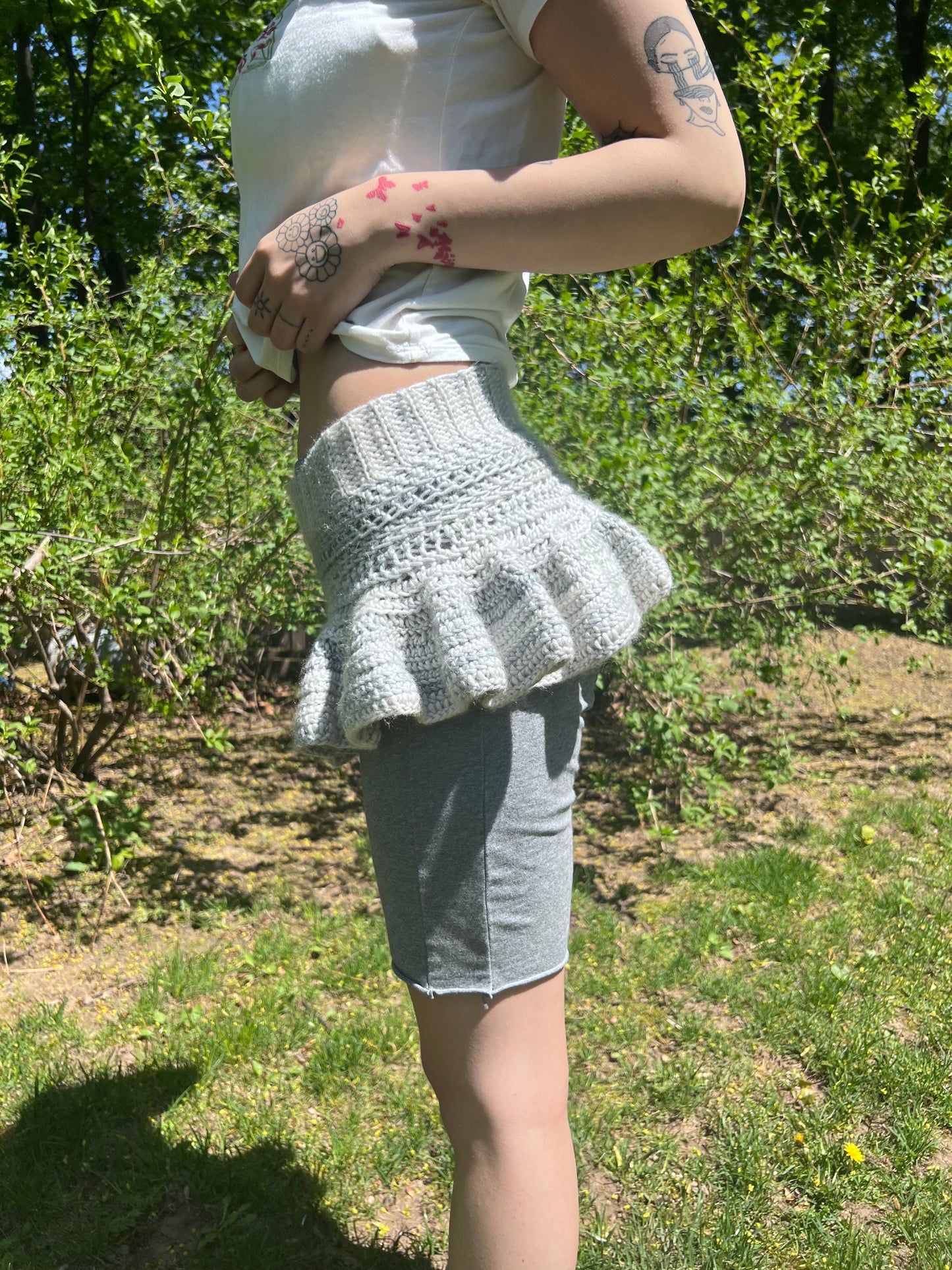 Sky flow micro mini crochet skirt