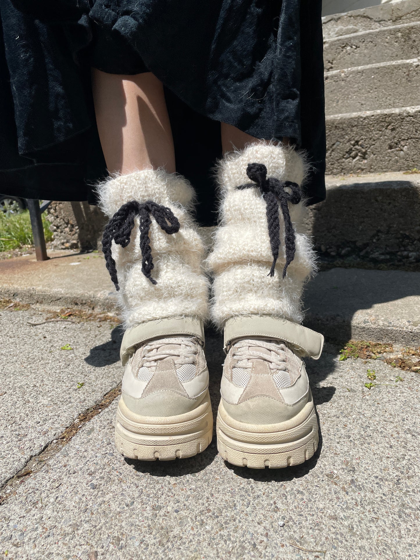 White black laced legwarmers